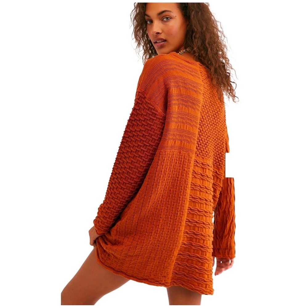 Free people oversized textured orange boho tunic sweater top